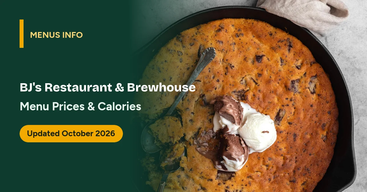 BJ's Restaurant & Brewhouse menu with prices and calories