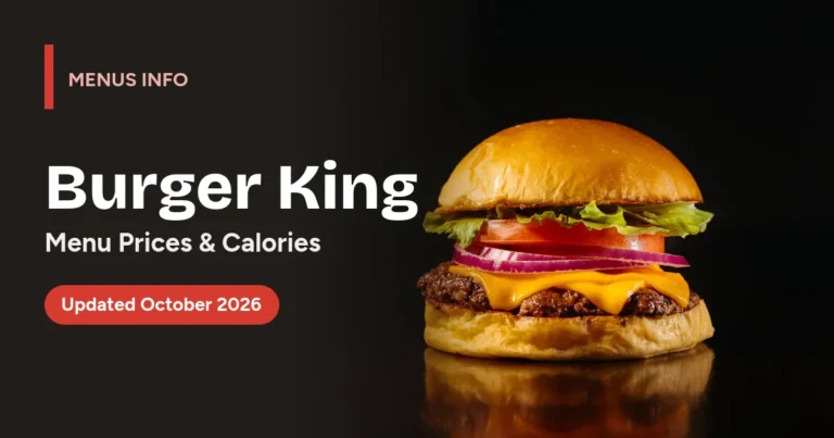 Burger King menu with prices and calories