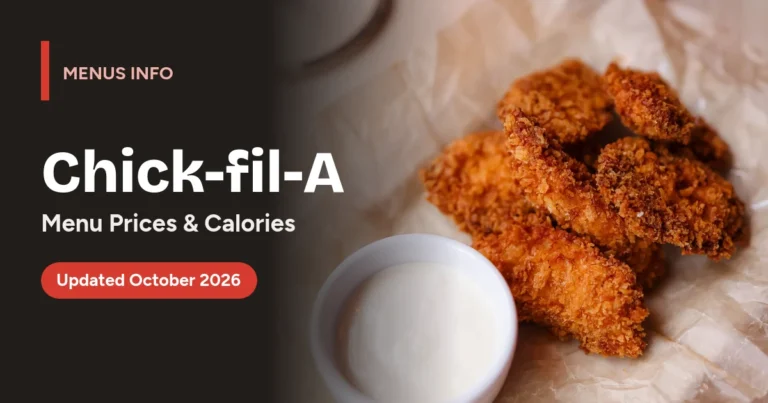 Chick-fil-A menu with prices and calories