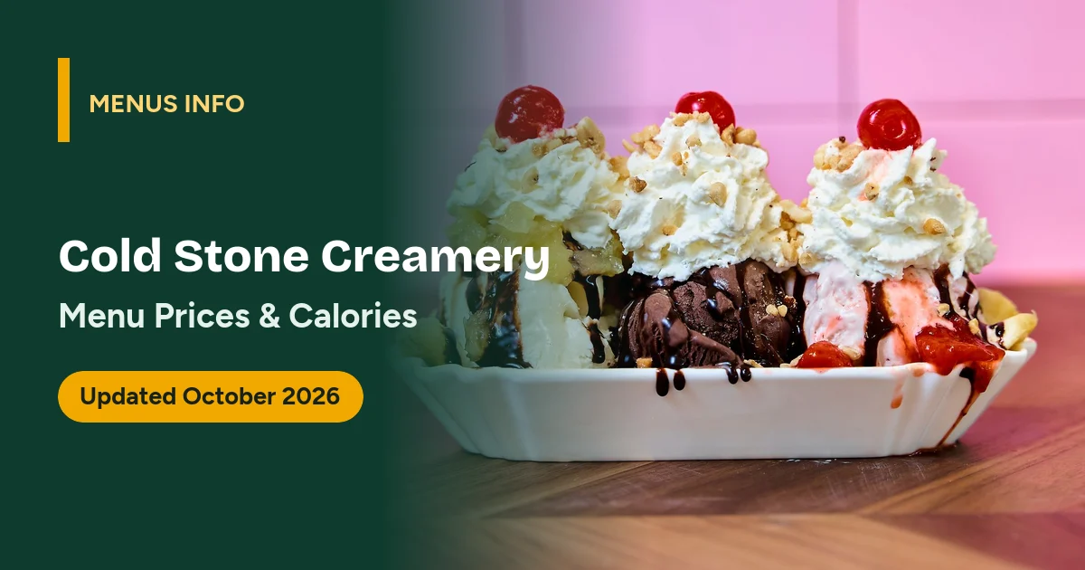 Cold Stone Creamery menu with prices and calories