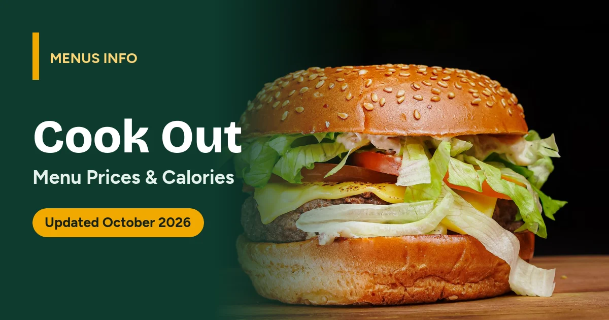 Cook Out menu with prices and calories