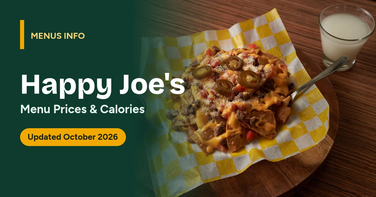 Happy Joe's menu with prices and calories