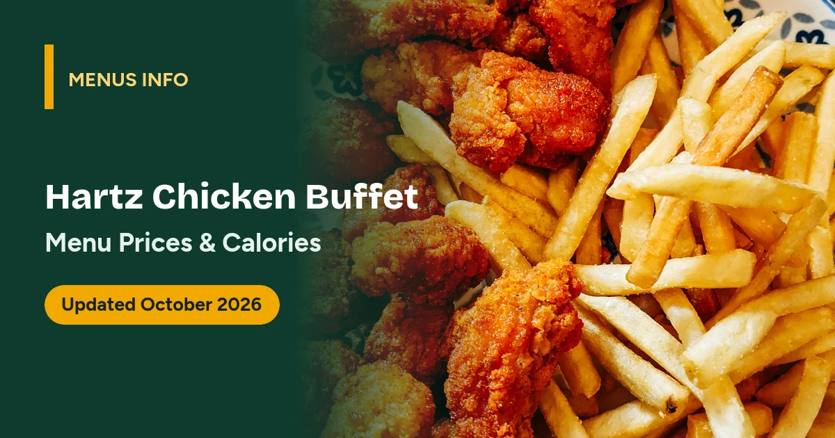 Hartz Chicken Buffet menu with prices and calories