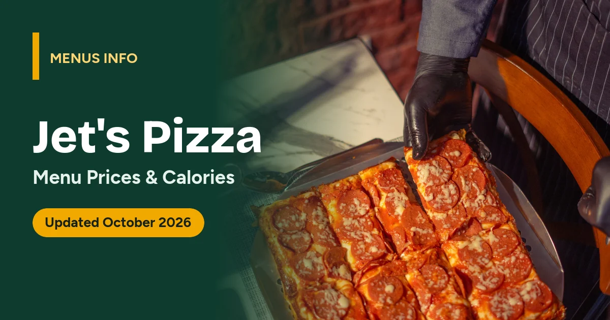Jet's Pizza menu with prices and calories
