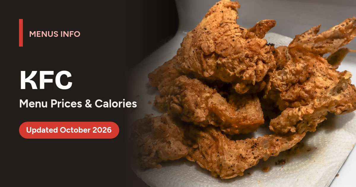 KFC menu with prices and calories
