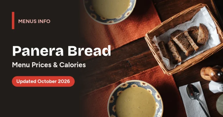 Panera Bread menu with prices and calories