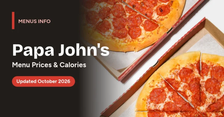 Papa John's menu with prices and calories