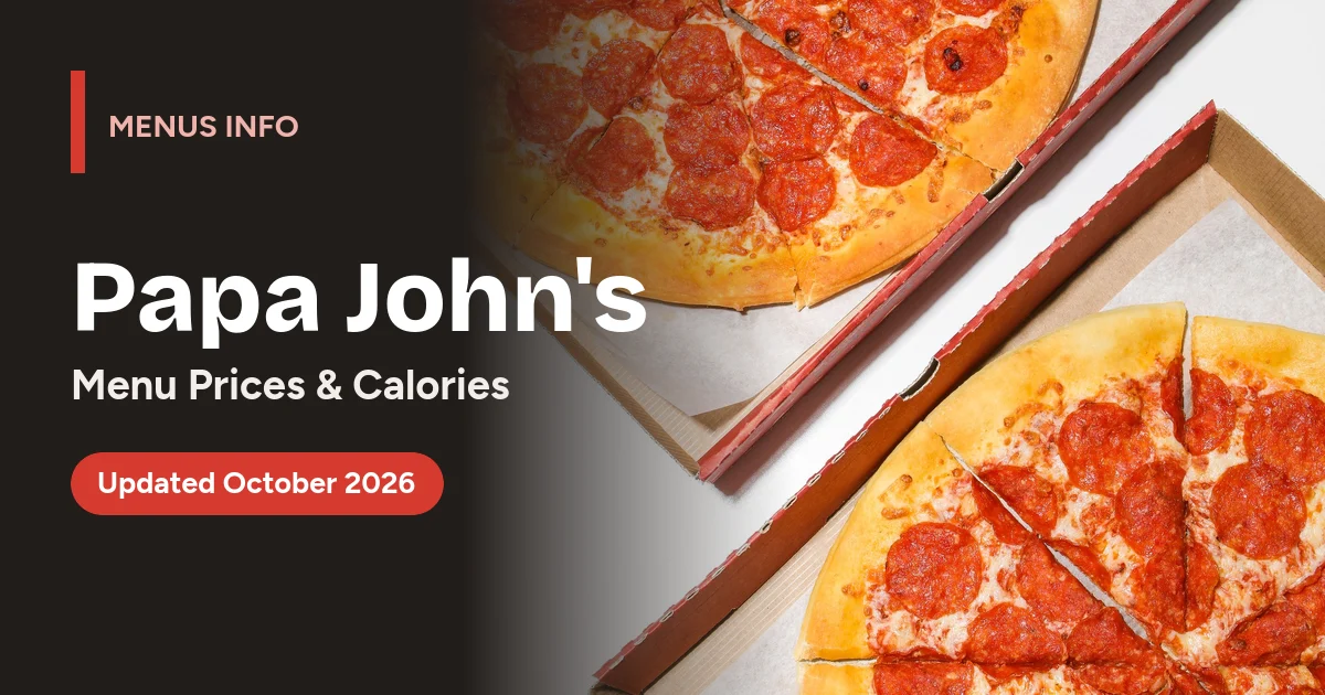 Papa John's menu with prices and calories