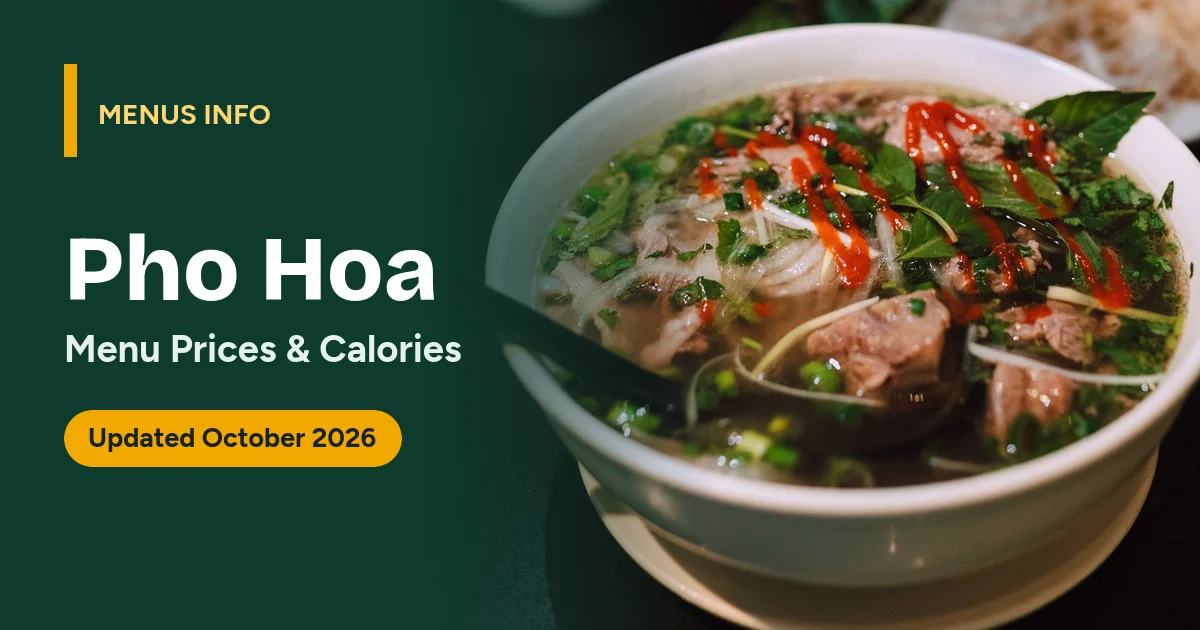 Pho Hoa menu with prices and calories