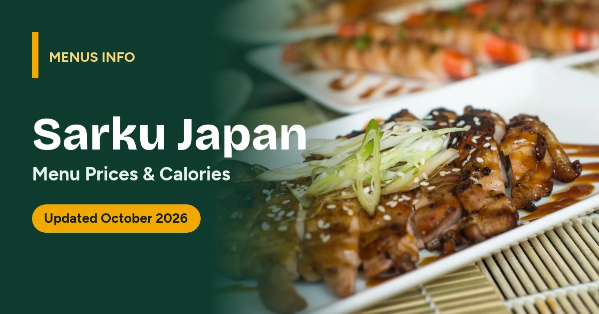 Sarku Japan menu with prices and calories