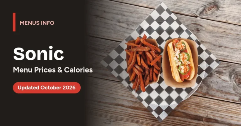 Sonic menu with prices and calories