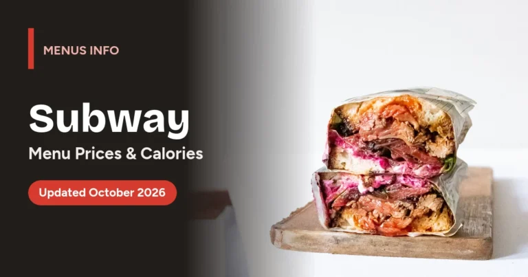 Subway menu with prices and calories