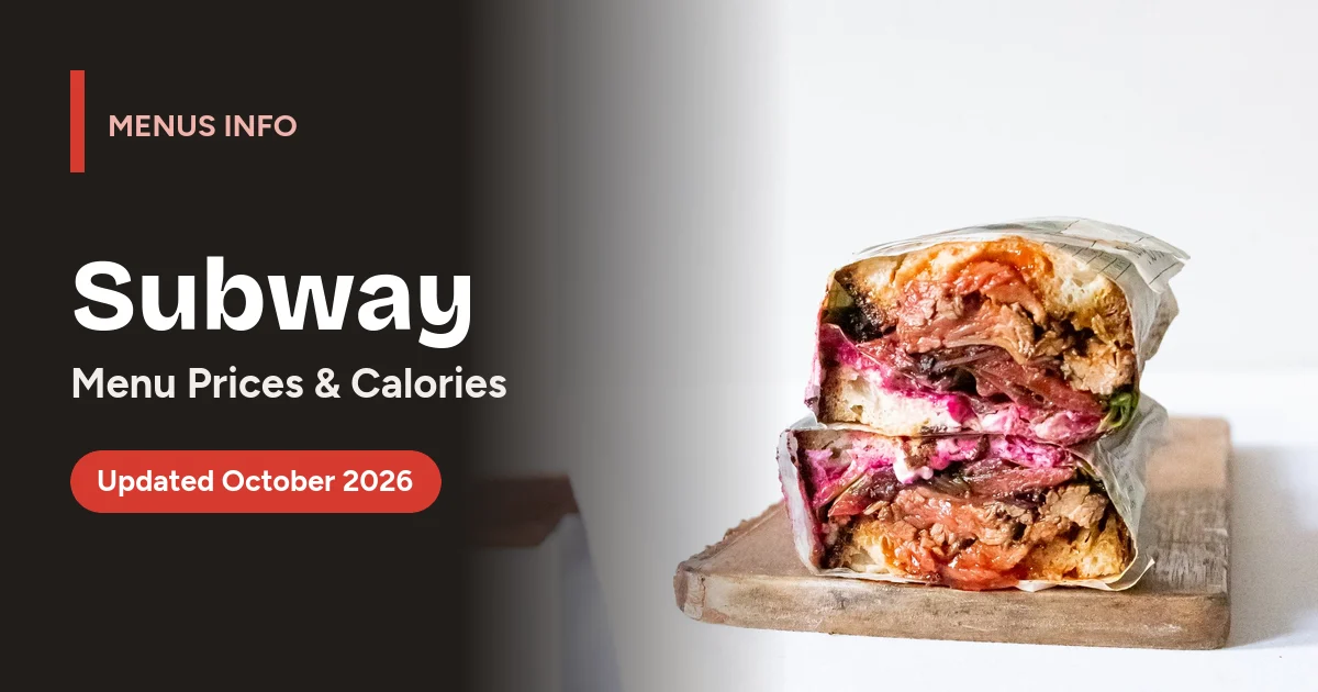 Subway menu with prices and calories
