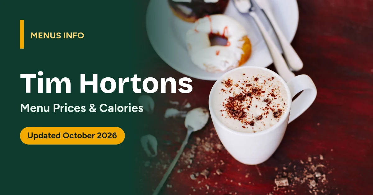 Tim Hortons menu with prices and calories