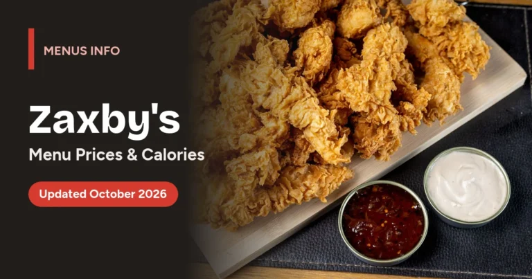 Zaxby's menu with prices and calories